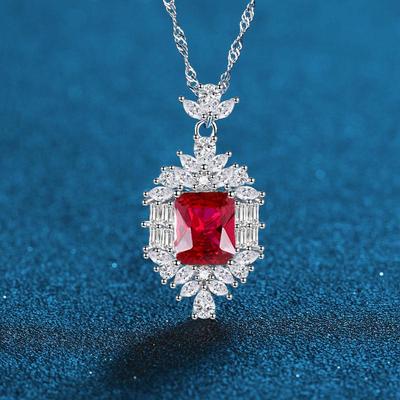 S925 Sterling Silver Pigeon Blood Red Gemstone Necklace for Women - Elegant Grandmother Pendant 