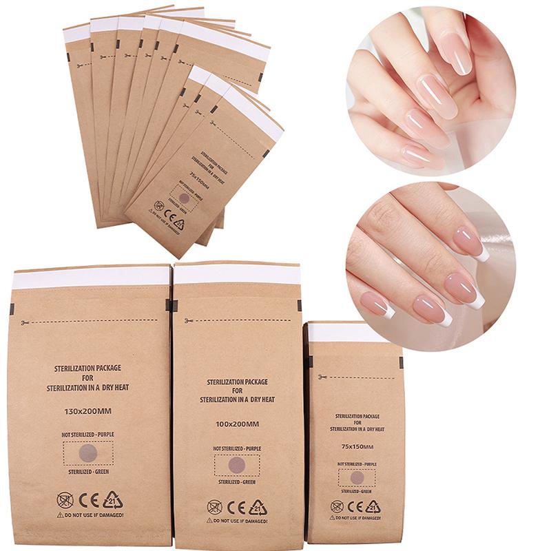 100Pcs Nail Sterilizer Manicure Bag Kraft Bags Dry Heat Disposable Sterilization Disinfection Machine Accessory Nail Art Tools