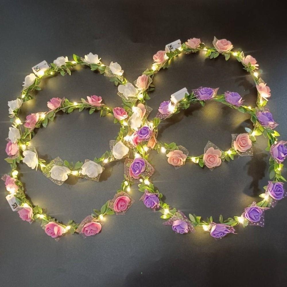Ghirlanda di Fiori Artificiali Regolabile Fiore di Rosa Ghirlanda di Fiori Fascia con Luce LED Abbigliamento per Festival