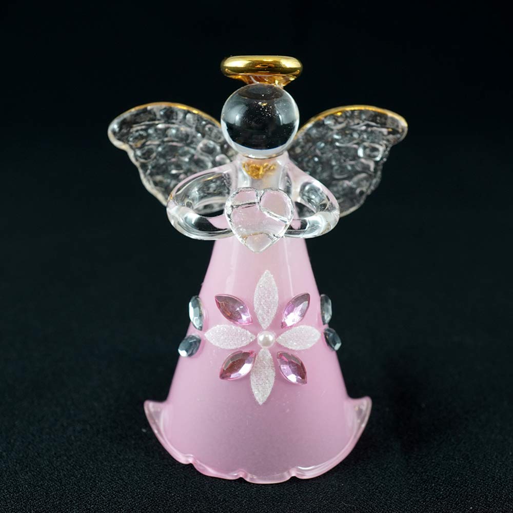 Fourcart Cute Handmade Glass Little Prima Angel Bells (Set of 6), Pink