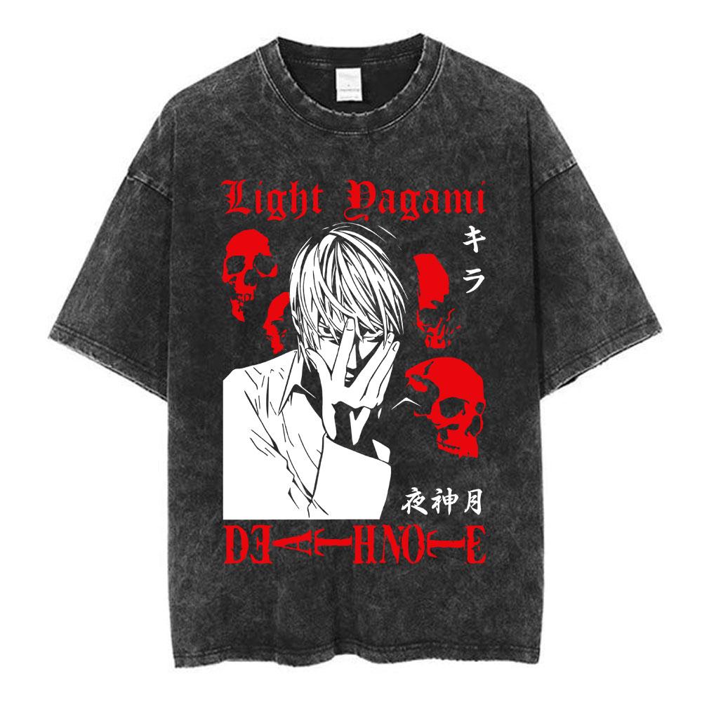 Anime Death Note Vintage Washed T Shirt Manga Yagami Light Misa Amane Graphic Tshirt Male Women Fashion Cotton Casual T Shirts