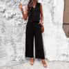 Casual V-neck Vest Long Pants Set Pure Color Casual V-neck Vest Pants Suit