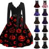 Women's Halloween Print Dress V-Neck Long Sleeve - Casual Fashion for Halloween Party, Daily Wear, Fall Outings