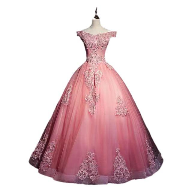 Women's 1011 One-word Shoulder Color Yarn European and American Tutu Skirt, Solo Performance Dress Wedding Dress