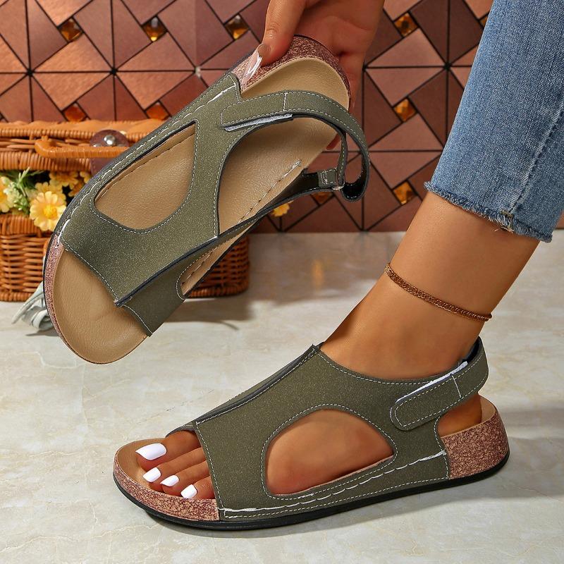 

Large size Velcro platform sandals women s sewing line breathable hollow wedge heel beach sandals 43 зелёный