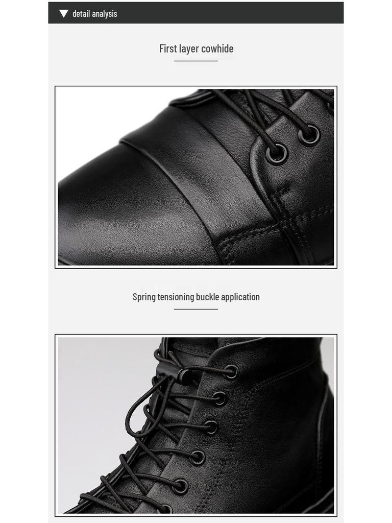 Trendy Men's High-Top Cowhide Leather Sneakers In Korean Style, Plus Size 48