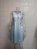European and American Women's Floral Button A-line V-neck Sleeveless Dress, 2024 Fashion Trend.
