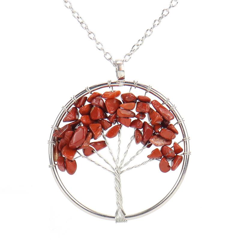 Hand-Wound Natural Gravel Crystal Tree Of Life, Natural Stone Fortune Tree Colorful Necklace N84