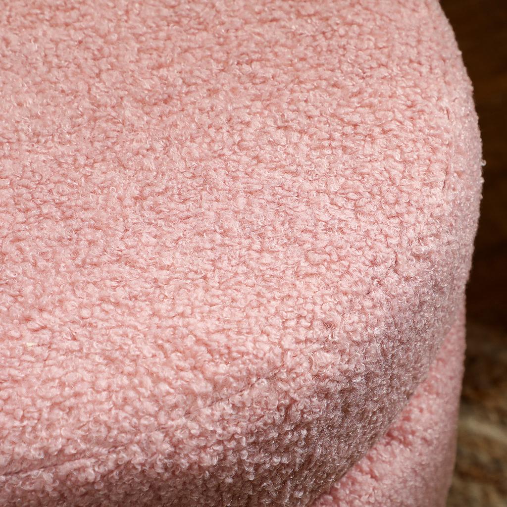 Living Room Footrest, Round Ottoman Stool, Plush Teddy, 40 x 45 cm, Pink