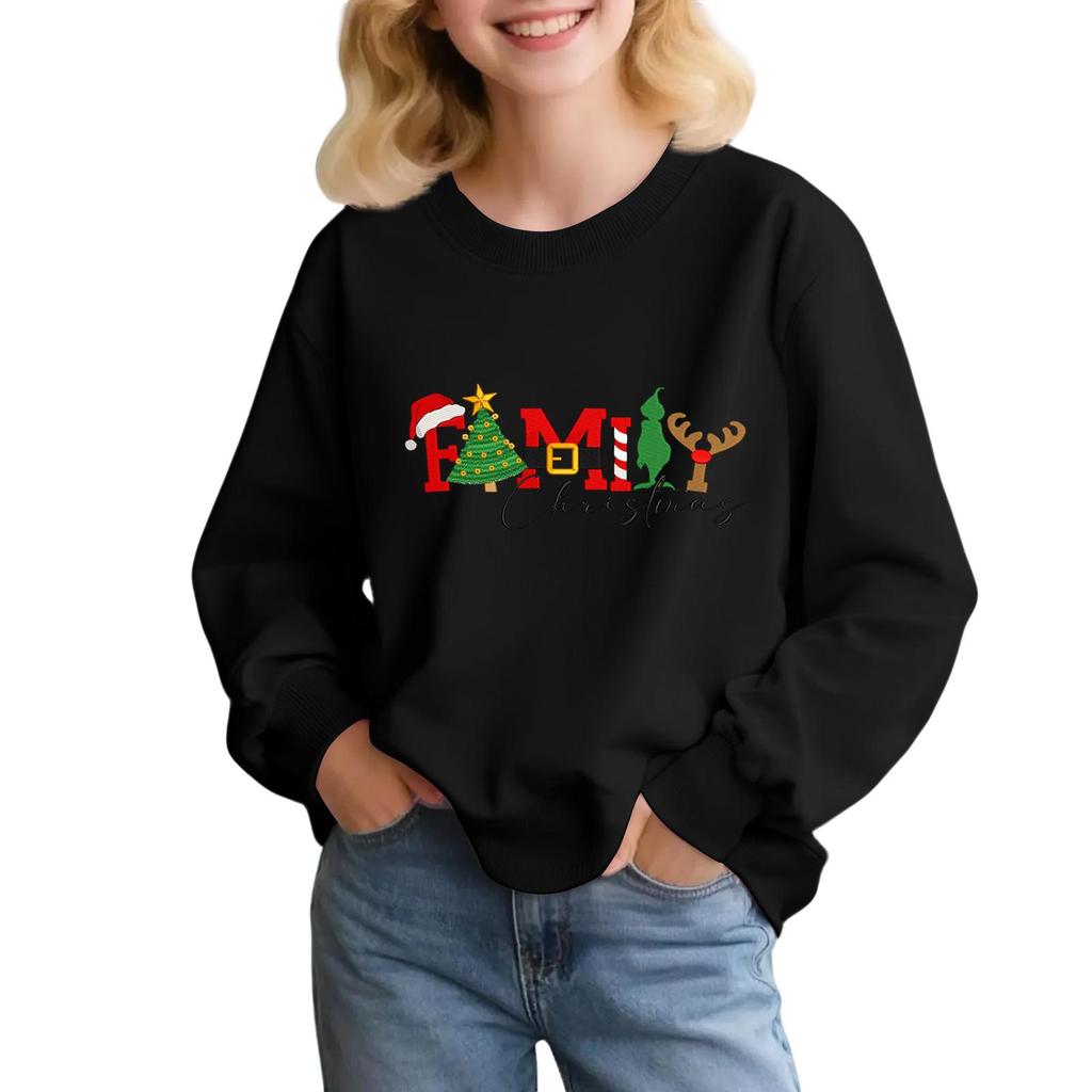 Kids' Fashion Loose-Fit Casual Long-Sleeve Christmas Print Oversized Crewneck Sweatshirt