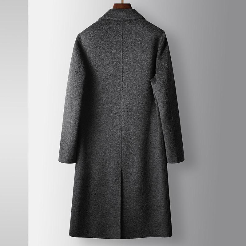 Herbst und Winter Langer Knielanger Zweireihiger Revers Woll-Trenchcoat, Jugendlich Leichter Luxus Lässig Beidseitige Tweedjacke