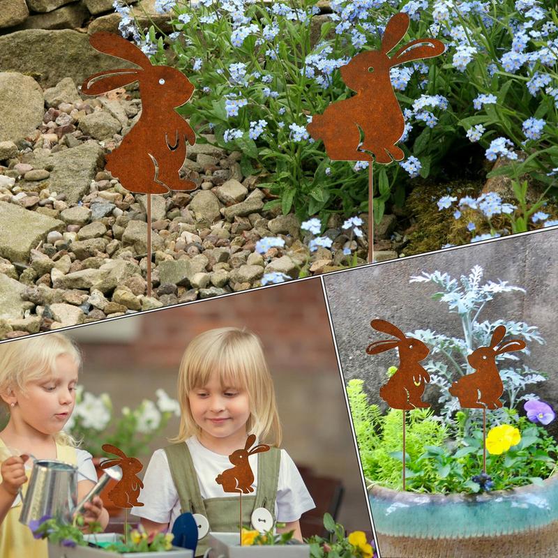 Decorative Garden Stakes Easter Iron Cute Bunny Ground Insert Home Outdoor Decoration Supplies Garden Plug Photo Props For
