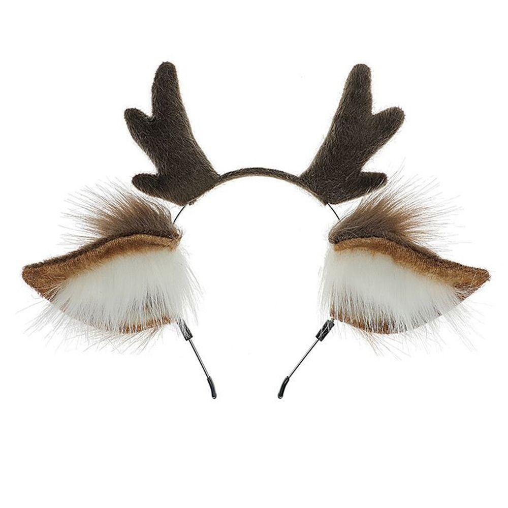 Party Headpiece Reindeer Antler Headband Plush Deer Ears Antler Hair Hoop Head Hoop  for Kids Adult