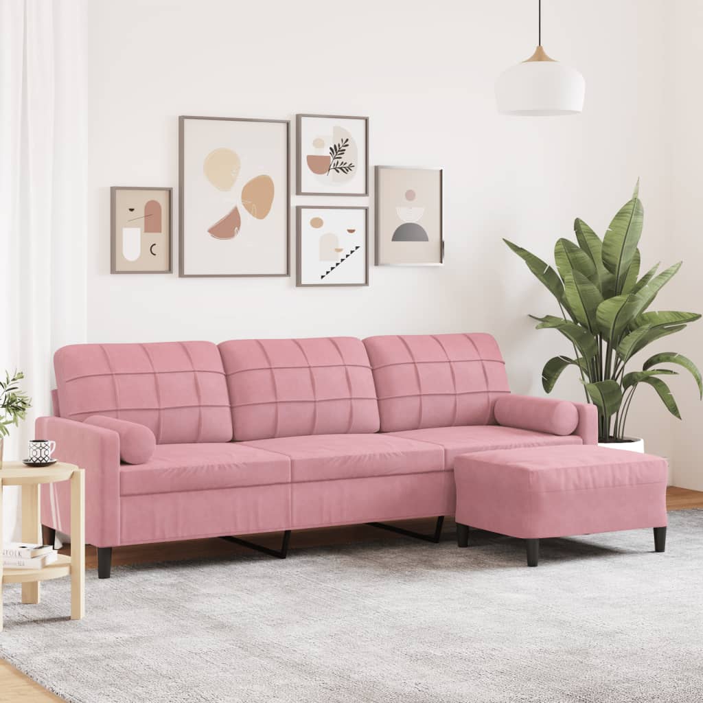 3 Seater Sofa with Footstool Pink 210 cm Velvet