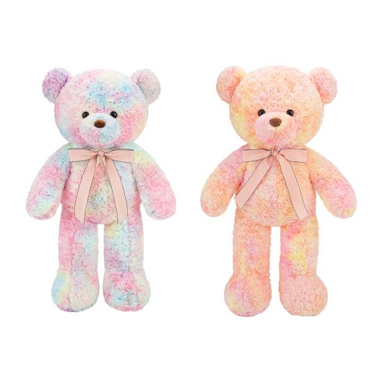 Yousheng Bear Doll Dreamy Gradient Color Giant Size Girl Plush Toy with Bowknot Decor Valentine Day Home Decor