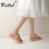 Slippers women's summer wear new fashionable breathable flip-flops slope heel square head pinch sandals slippers