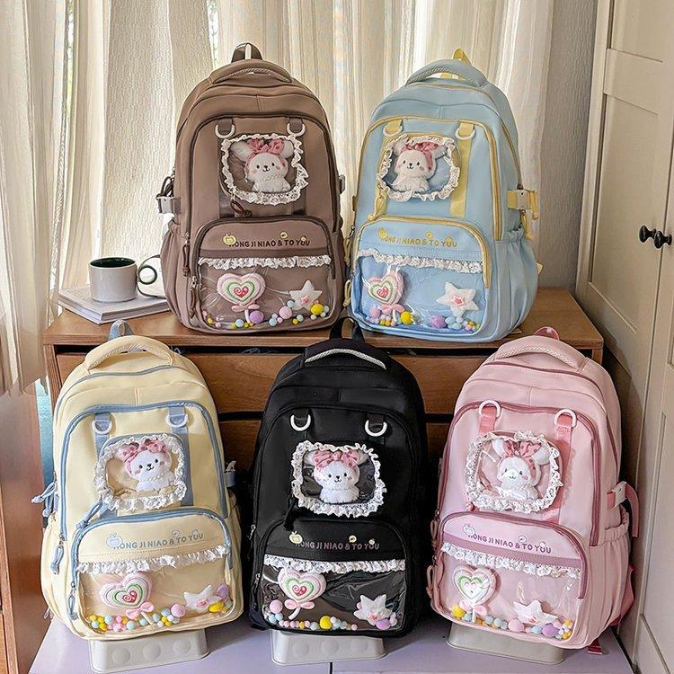 Schoolbag cute lace girl schoolbag junior high school high school girl transparent pain bag backpack college student large capacity backpack women