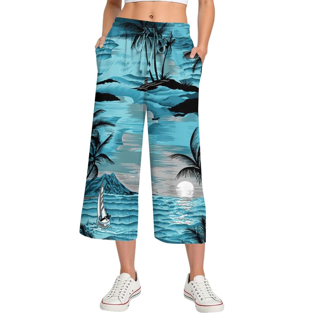 Women's Summer High Waist Printed Casual Sportswear Casual Cropped Pants Loose Pants