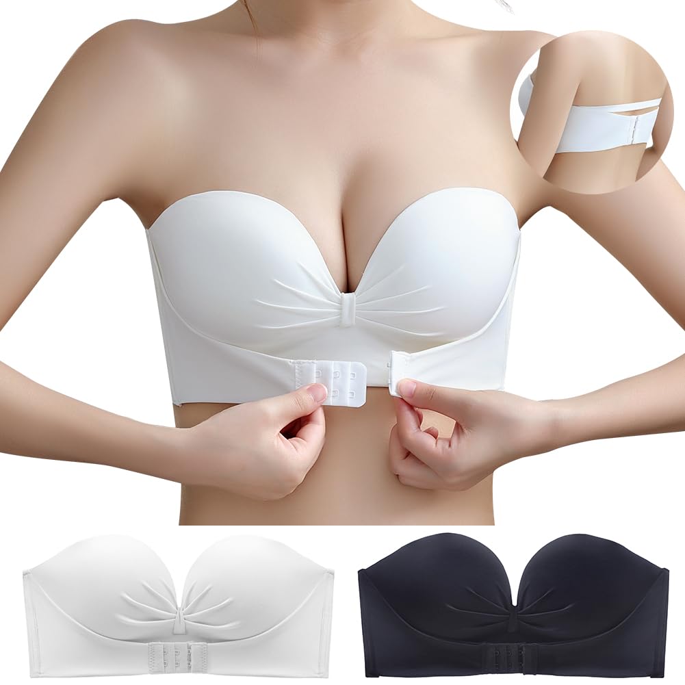 Strapless Stringless Bra To Stay In Place Even When Triple To the Beautiful Breasts and High Highly Tube Inner Bust Lift Black [APIKIE] Bra, [Measured