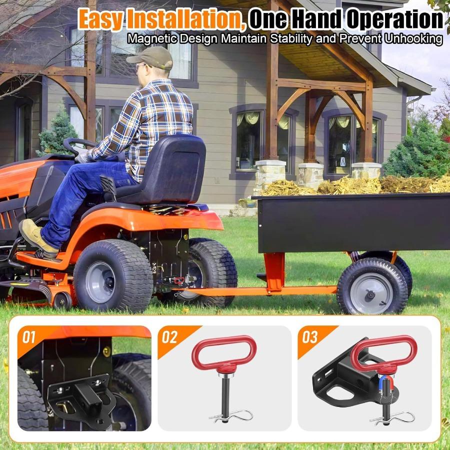 Heavy-Duty Steel Trailer Hitch Receiver - Multi-Functional Chain Slot with Solid Bolts for Lawn Mower Hitch Attachments