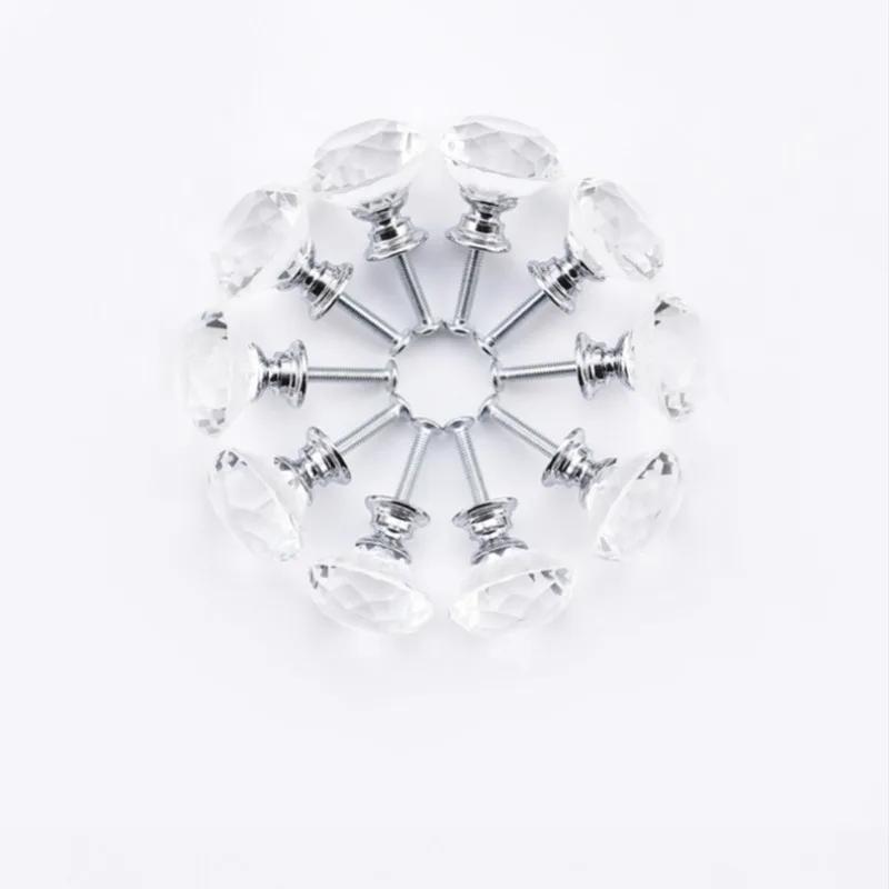10 ks/sada 30mm Design ve tvaru diamantu Křišťálové skleněné knoflíky Úchytky zásuvek skříněk Kuchyňské skříňky Dveře Šatní skříně Kování