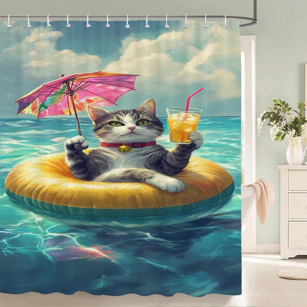 Individuality Creative Beach Animals Fabric Shower Curtain Bath Curtains For Bathroom Funny Cats And Dogs Home Decorate Curtain
