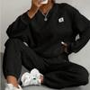 Dames Herfst en Winter Effen Kleur Jacquard Lange Mouw Casual Ronde Hals Sweatshirt en Broek Set