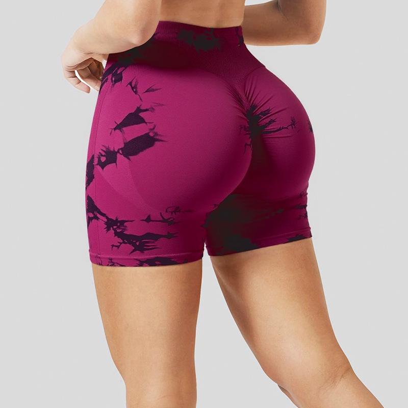 Women's High-Waisted Tie-Dye Yoga Shorts - Comfortable, Elastic, Athletic Wear for Fitness