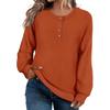 Women's Loose-Fitting Solid-Color Button-Up Long-Sleeved Round-Neck Pullover Knit Sweater Top