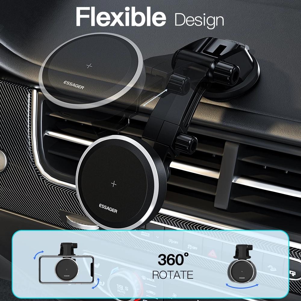 Essager RGB Car Phone Holder Qi 15W Macsafe Wireless Charger Car For iPhone 14 13 Samsung Universal Phone Holder Stand