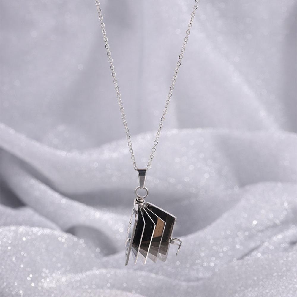 Openable Daughter Book Necklace Stainless Steel Gold Color Message Mini Book Pendant Necklace with Pages of Engraved Information