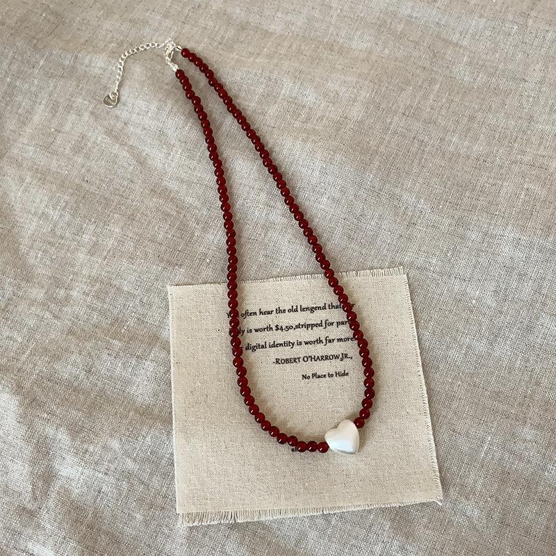 Onyx Beaded Love Necklace Women'S Light Luxury High-End Sense Personality Fashion Temperament Trend Versatile Neck Chain Sweater Chain