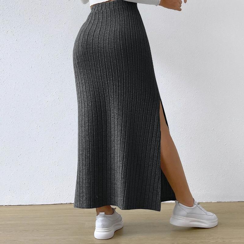 Rock Herbst Winter Seite Schlankmachender Schlitz Europäisch Amerikanisch Strick Damenbekleidung Bodycon Langer Rock