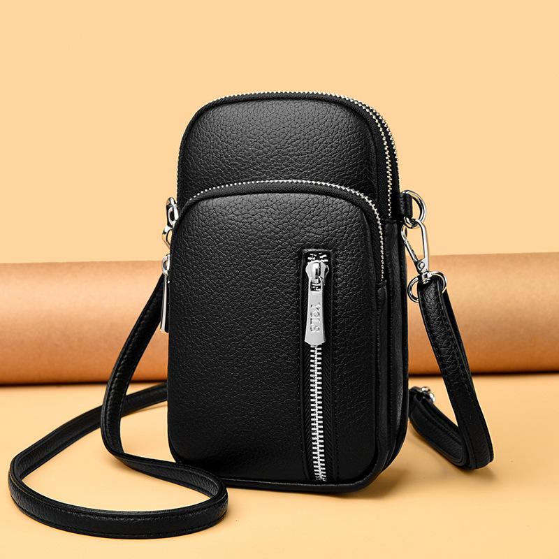 Single-shoulder Crossbody Fashion and Simple Lock-style Small Bag Made of Cowhide, Suitable for Mobile Phone Use.