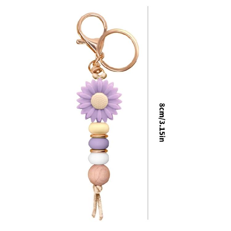 Versatile Floral Design Key Ring Soft Comfortable Touch Beaded Key Chain Silicone Construction Long Use