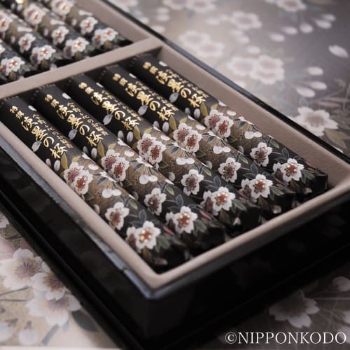 Uno Chiyo's Special Light Ink Cherry Blossom Incense Sticks, 10 sticks in a lacquered box, Nippon Kodo, Made in Japan, Cherry Blossom Scent, Low Smoke