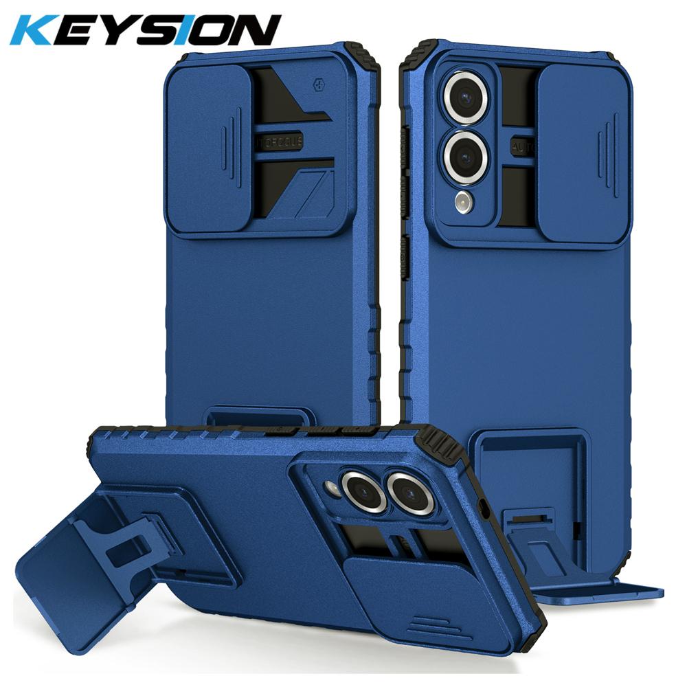 KEYSION Shockproof Armor Case for Samsung S25 Edge 5G Slide Camera Lens Protection Live Stand Phone Cover for Galaxy S25 Edge 5G