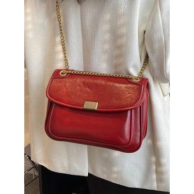 High-end Textured Chains Crossbody Bag Women  New Soft Leather Hasp Design Shoulder Bags Lady Daily Out Underarm Pack