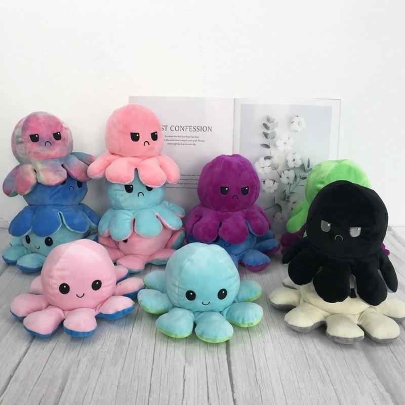 1pcs Cute Flip Octopus Stuffed Plush Doll Different Sides To Show Different Moods Soft Simulation Reversible Plush Toy for Kids