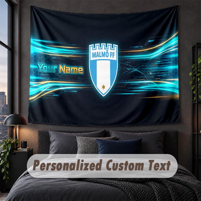 Custom Name Text Tapestry,Malmö FF Decorative Wall Hanging, Background Tapestry For Home Bedroom