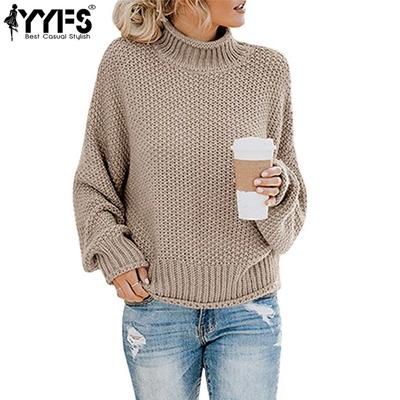 Pulls à manches longues et col haut pour femmes, mode décontractée, automne hiver, couleur unie, imprimé