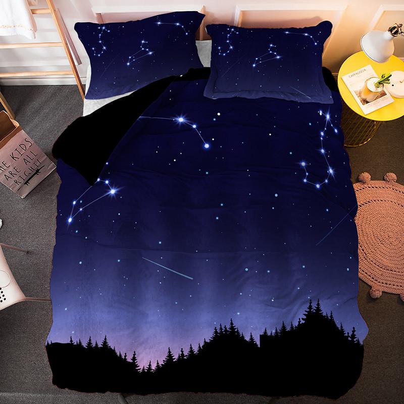 Sternschnuppen Bettbezug Set Nachthimmel Leuchtende Sterne Thema Bettdeckenbezug für Kinder Jugendliche Erwachsene Polyester Steppdeckenbezug King Size