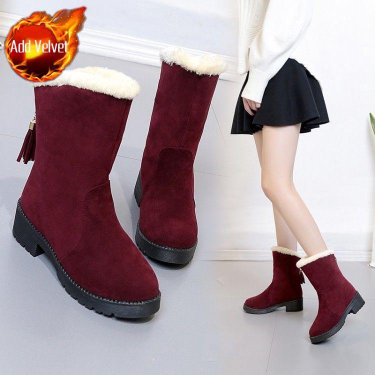 

Elegant with Medium Heels Snow Boots for Women Winter Plush Booties Round Toe Woman Shoes High Quality Footwear on Promotion 40
