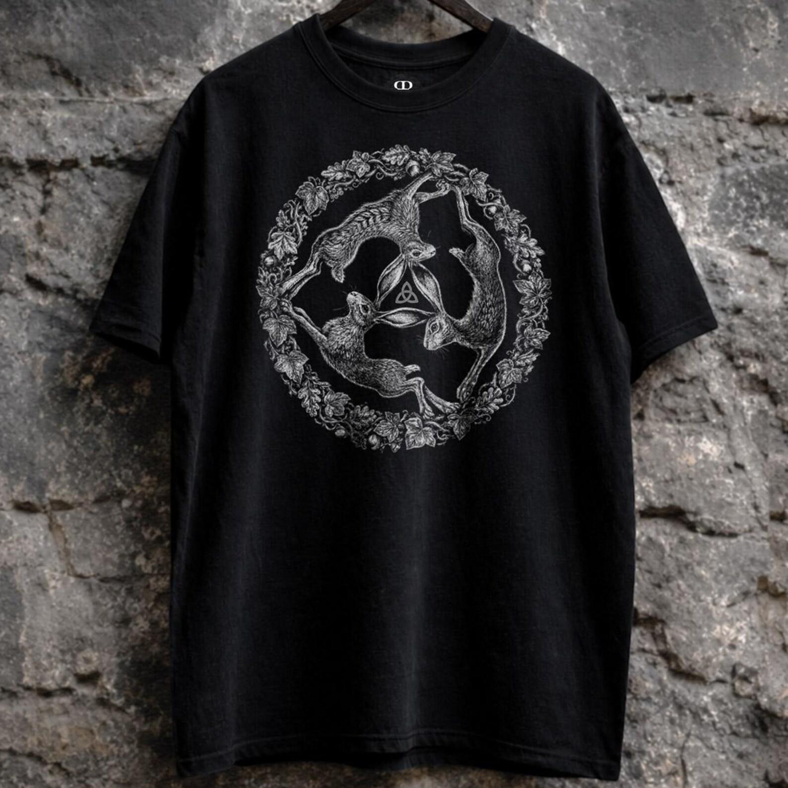 Three Hares Shirt - Pagan Symbol, Triquetra, Celtic Folklore Graphic Tee M