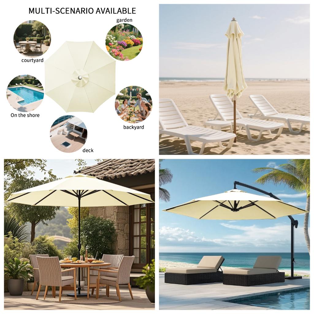 6/8Ribs Patio Umbrella Replacement Canopy Replacement 2/2.5/2.7/3M UV Protection Waterproof Garden Parasol Rain Cover Replacemen