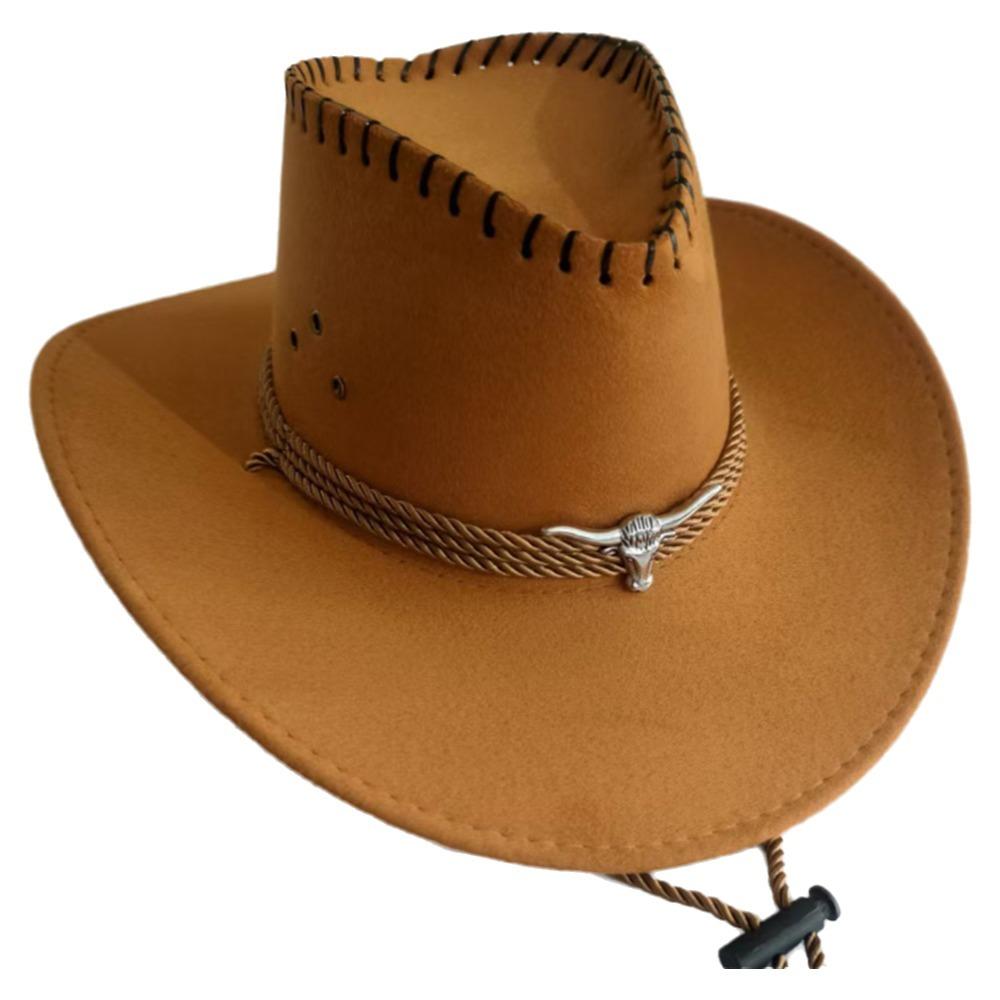 Neuer Wildleder Western Cowboyhut Tibetischer Stil Filz Rollkrempe Cowgirl Kappe Gebogene Krempe Weicher Zylinder Outdoor Reiten