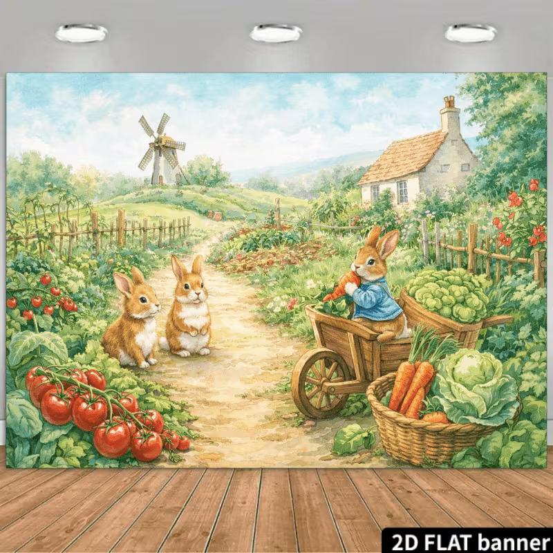 

2D Peter Rabbit Garden Backdrop Farm Windmill Photography Background 47.2x31.5inch/120*80cm