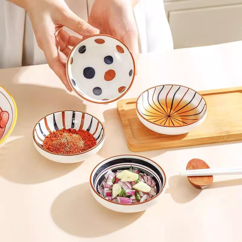 Ceramic Dipping With Vinegar Saucer, Underglaze Color, Small Round Saucer, Snack Hot Pot Restaurant, Hot Sauce Seasoning Saucer, Hot Pot Dipping