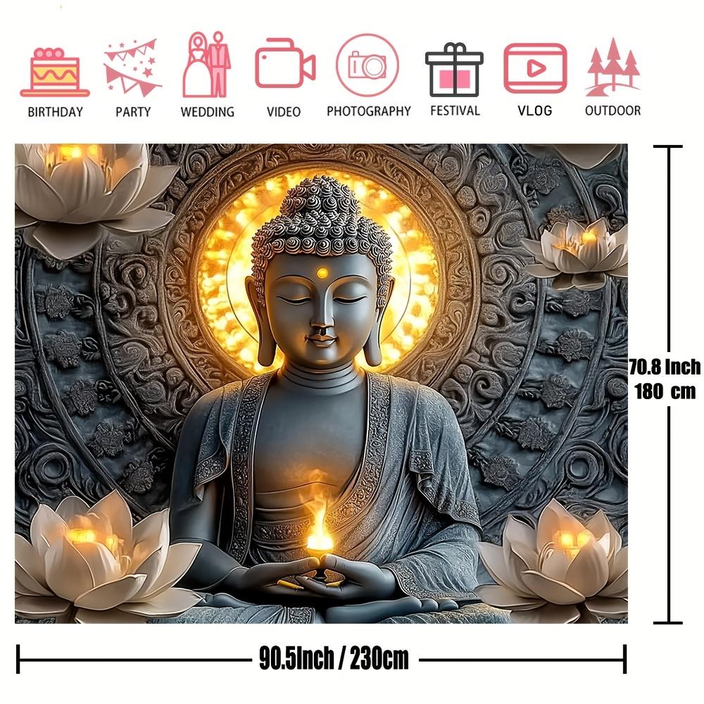 1 Piece Ornate Style Buddha and Lotus Tapestry, Machine Washable, Large Polyester Wall Hanging for Living Room and Bedroom