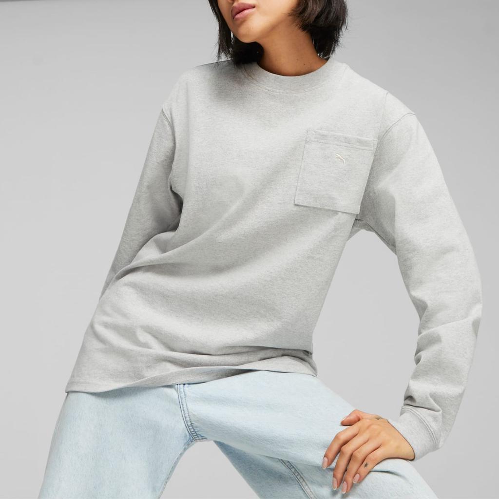 Puma Mmq Service Line Long-Sleeve Tee With Ladder Print Unisex Tops Gray 620840-04